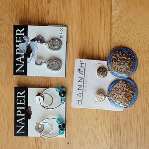 3 pair of earrings, 2 Napier, 1 Hannah, NWT